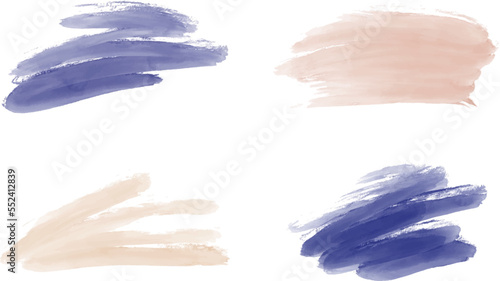 Hand drawing blue and peach watercolor brush stroke shapes
