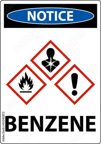 Notice Benzene GHS Sign On White Background