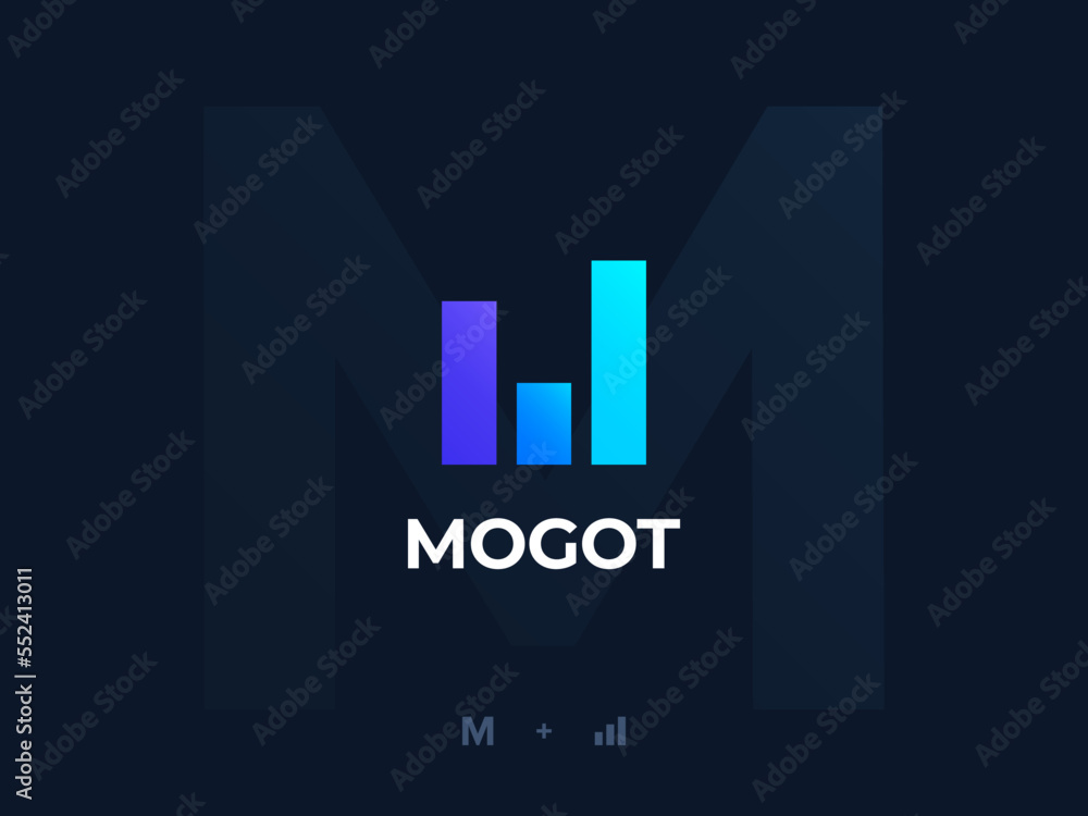 M growth graph logo design. Creative minimalistic letter M symbol. Graphic alphabet symbol for corporate business identity. Vector logo M growth graph logo design. Creative minimalistic letter M symbol. Graphic alphabet symbol for corporate business identity. Vector logo