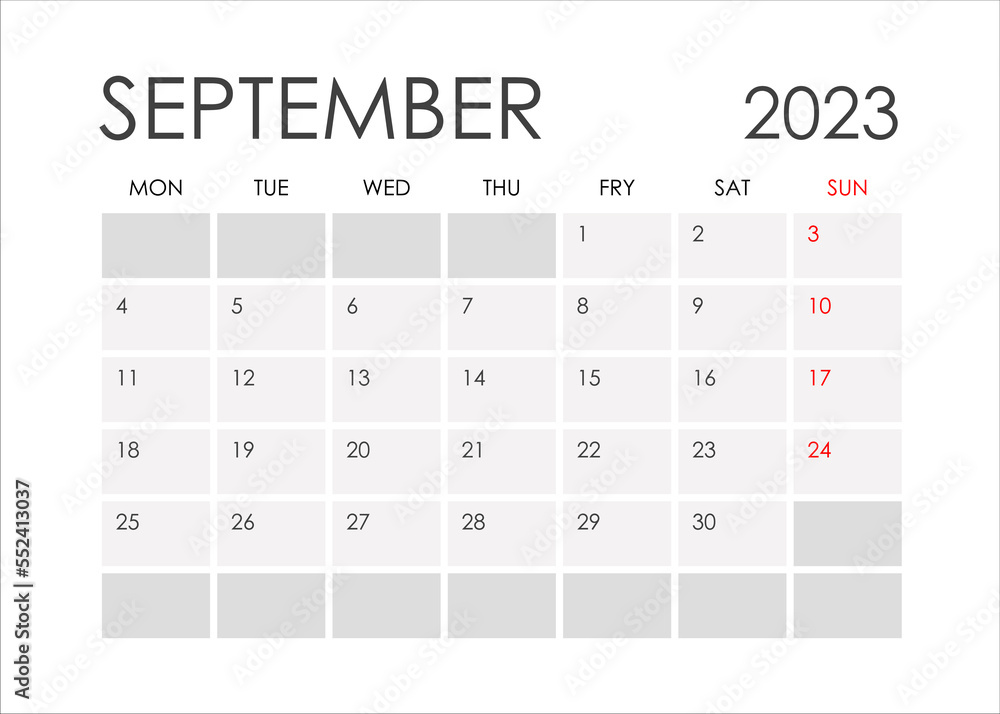 Calendar for September 2023 in a minimalistic style.Starting from Monday. Calendar for September 2023 in a minimalistic style.Starting from Monday.