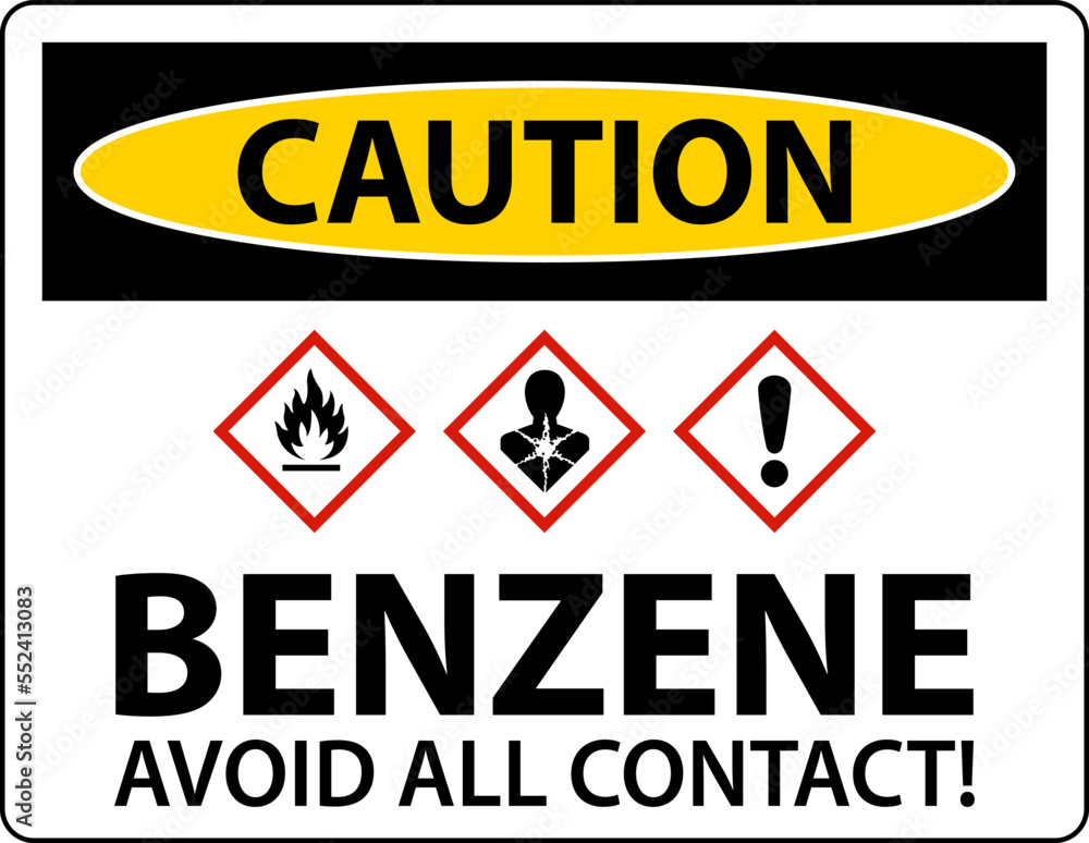 Caution Benzene Avoid All Contact GHS Sign On White Background Caution Benzene Avoid All Contact GHS Sign On White Background