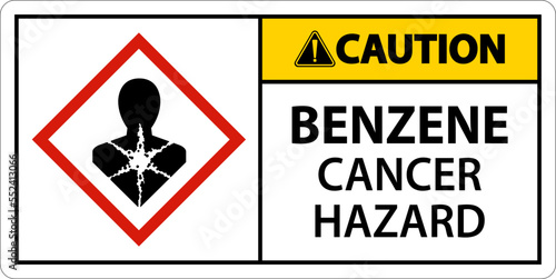 Caution Benzene Cancer Hazard GHS Sign On White Background