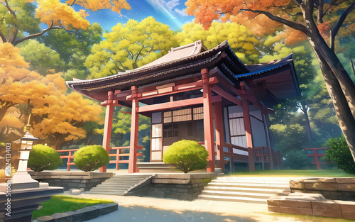 anime style autumn japanese temple chinese temple ancient landscape fall maple culture 