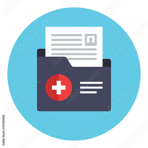 Medical folder with patient history file. Patient File icon. Medical report symbol. Analysis, Diagnosis or Prescription sign concept. Clinical record icon. Vector illustration in flat style