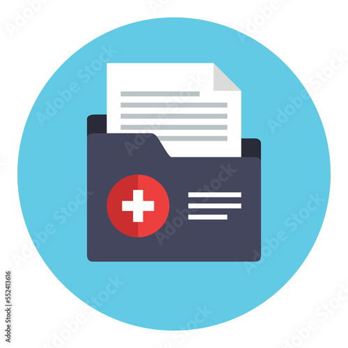 Medical folder with patient history file. Patient File icon. Medical report symbol. Analysis, Diagnosis or Prescription sign concept. Clinical record icon. Vector illustration in flat style