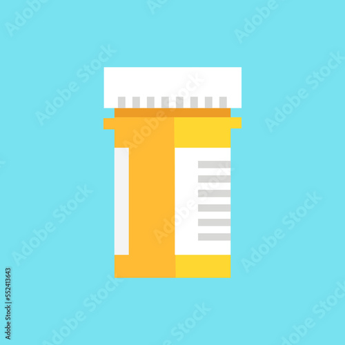 Pill bottle flat icon. Prescription capsule drug icon. Capsules container icon. Tablets bottle icon. Vector illustration