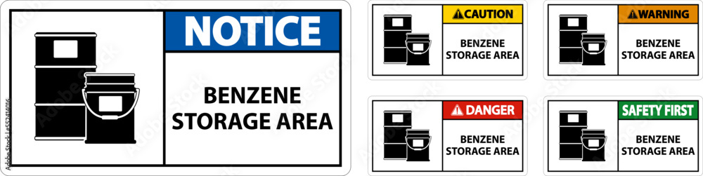 Caution Benzene Storage Area Sign On White Background Caution Benzene Storage Area Sign On White Background