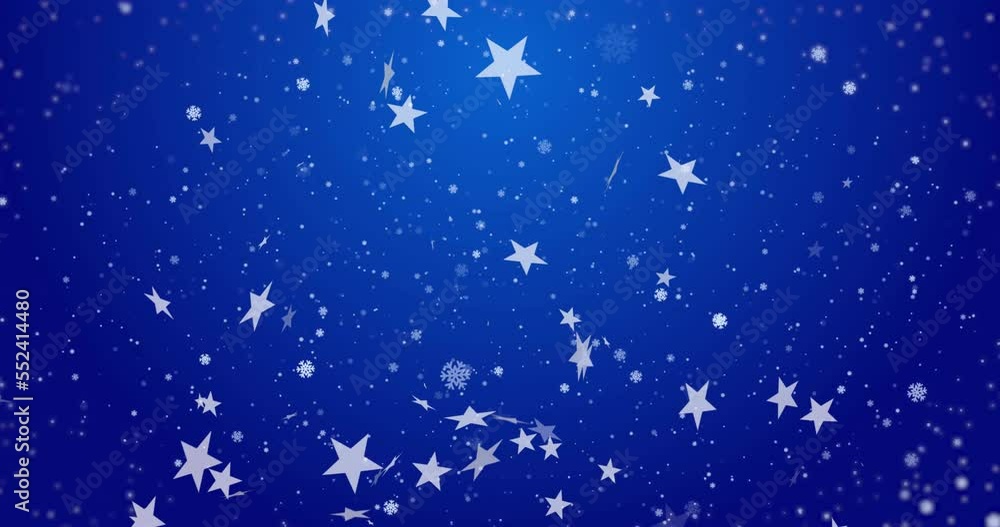Animation of snow and stars on blue background Animation of snow and stars on blue background
