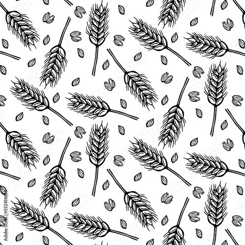 Seamless pattern with wheat isolated on white background