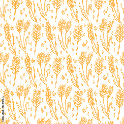 Seamless pattern with wheat isolated on white background