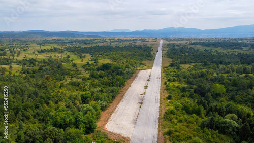 aerial view of abandoned airstrips from Željava underground air base, Croatia photo
