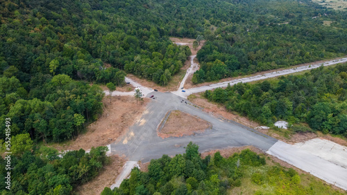 aerial view of abandoned airstrips from Željava underground air base, Croatia