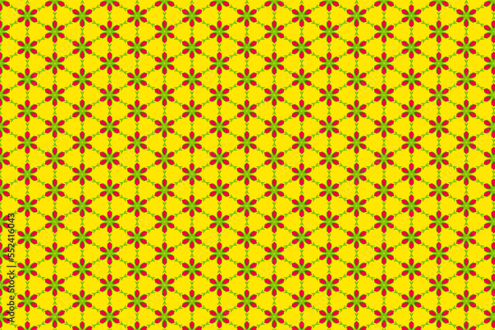 Beautiful repeating geometric pattern with red and green flowers Beautiful repeating geometric pattern with red and green flowers