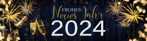 Canvas Print Frohes neues Jahr 2024 Silvester Neujahr Feiertag Grußkarte lang Banner Panorama