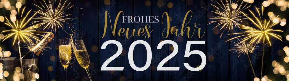 Frohes neues Jahr 2025 Silvester Neujahr Feiertag Grußkarte lang Banner
