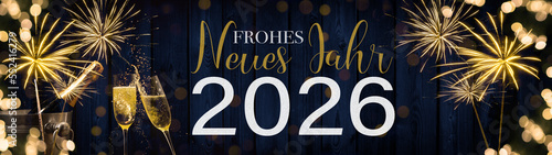 Canvas Print Frohes neues Jahr 2026 Silvester Neujahr Feiertag Grußkarte lang Banner Panorama
