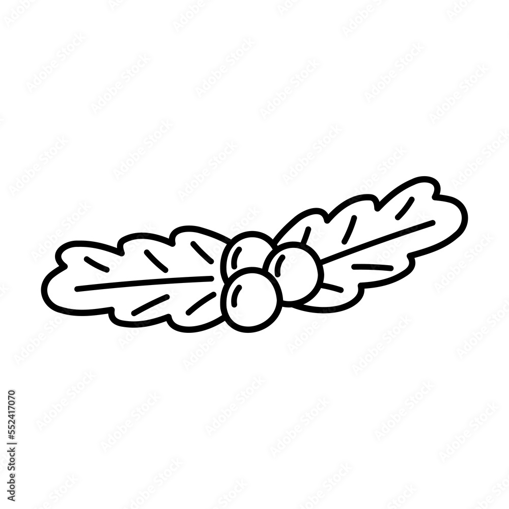 Obraz premium Single hand drawn line Holly branch with berries for New Year and Christmas greeting cards, posters, stickers and seasonal design.