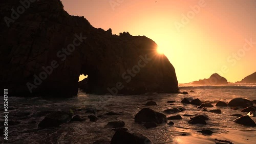 Big Sur Pfeiffer Beach Keyhole Arch Sunset Waves California USA photo