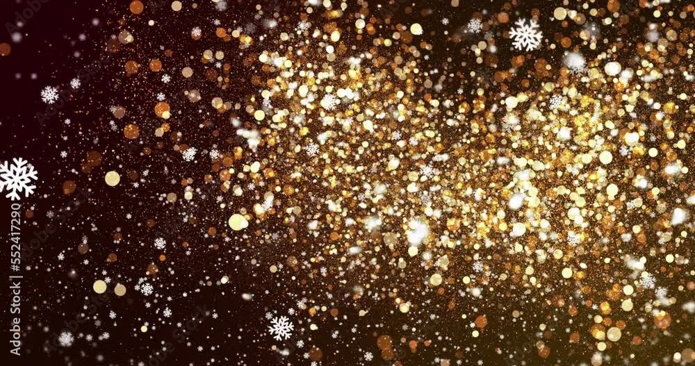 Animation of snowflakes and confetti moving on black background Animation of snowflakes and confetti moving on black background