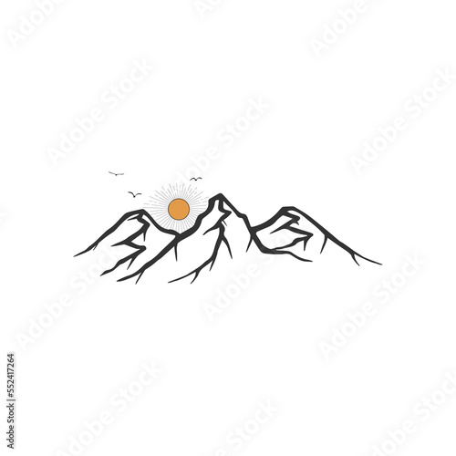 Abstract vector landscape nature or outdoor mountain view silhouette. Hand drawn.