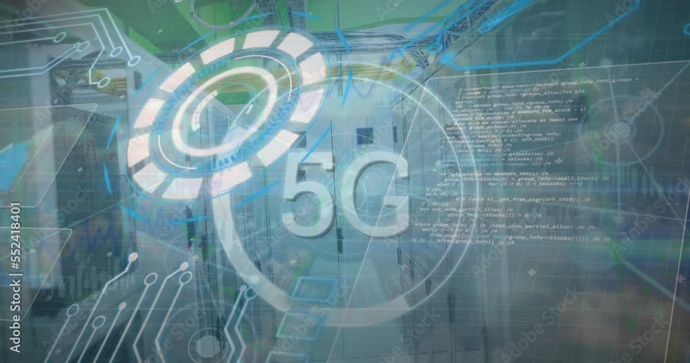 Animation of processing circle, 5g, data, radar and server room Animation of processing circle, 5g, data, radar and server room