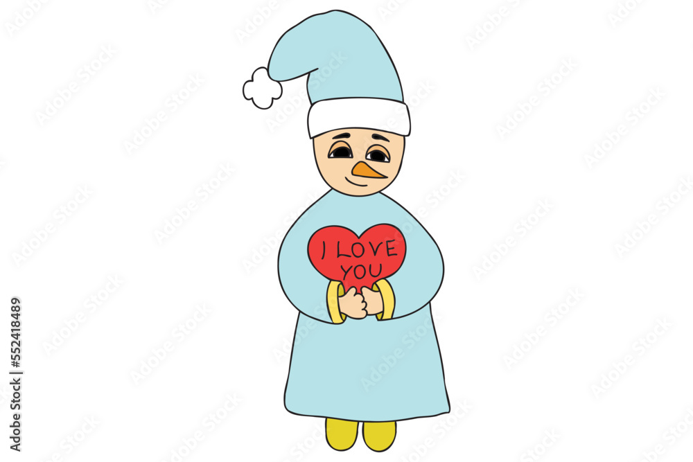 The picture shows a heart in the hands of a snowman, in which I love you, it is intended for New Year's cards, printing, Valentine's Day, March 8... The picture shows a heart in the hands of a snowman, in which I love you, it is intended for New Year's cards, printing, Valentine's Day, March 8...