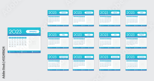 Desk Calendar 2023 template 12 months included