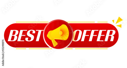Megaphone with best offer on white background. Megaphone banner. Web design. Vector