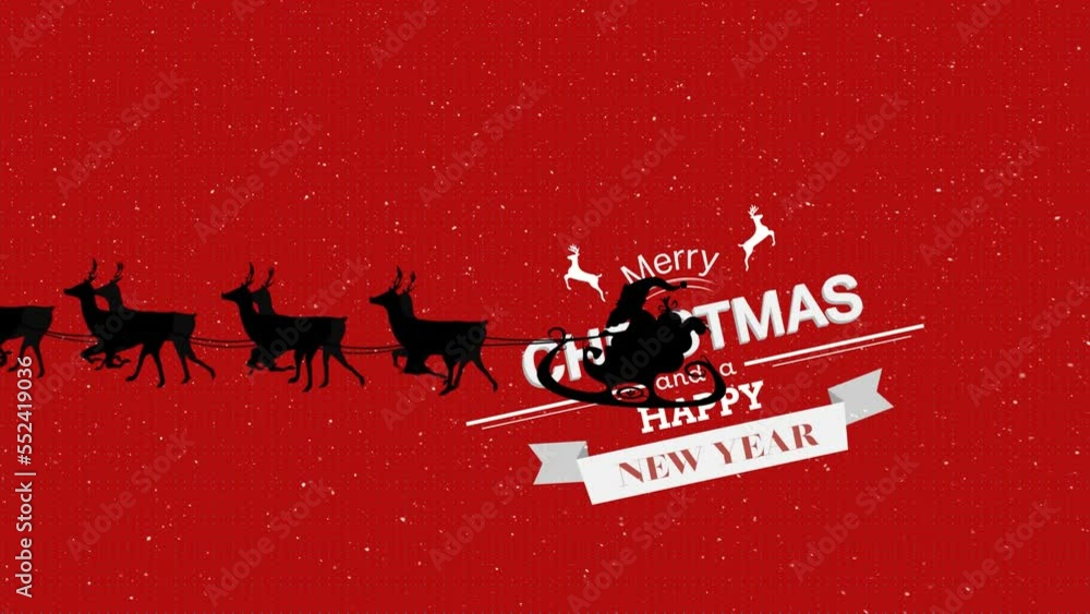 Animation of merry christmas and santa sleigh on red background with snow Animation of merry christmas and santa sleigh on red background with snow