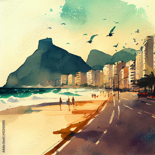 Landscape beach in Rio de Janeiro, art illustration