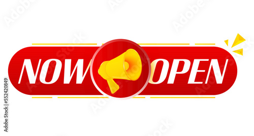 Megaphone with now open on white background. Megaphone banner. Web design. Vector