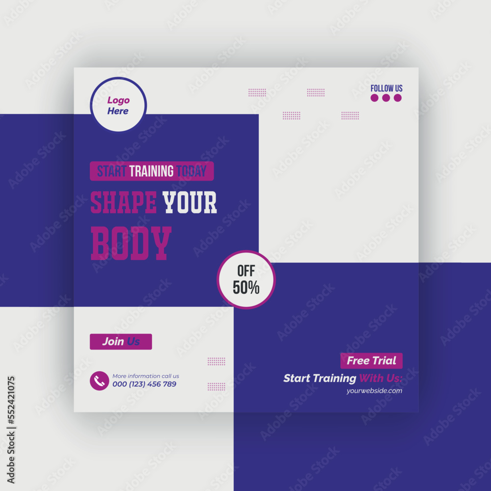 Obraz premium Fitness Gym Social media Post and web banner Design