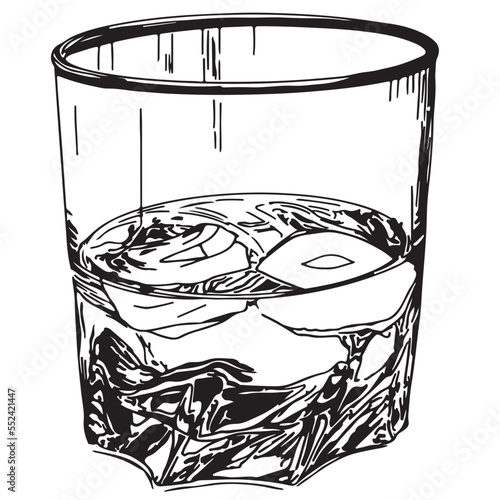 Glass of whiskey illustration with ice cubs vector on a white background