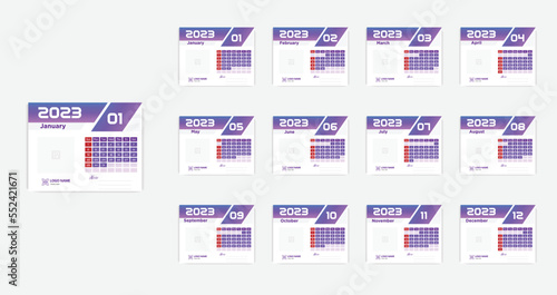 Set of 2023 Calendar Planner Template with Place for Photo and Company Logo