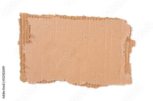 Cardboard corrugated piece with ripped edge on white background