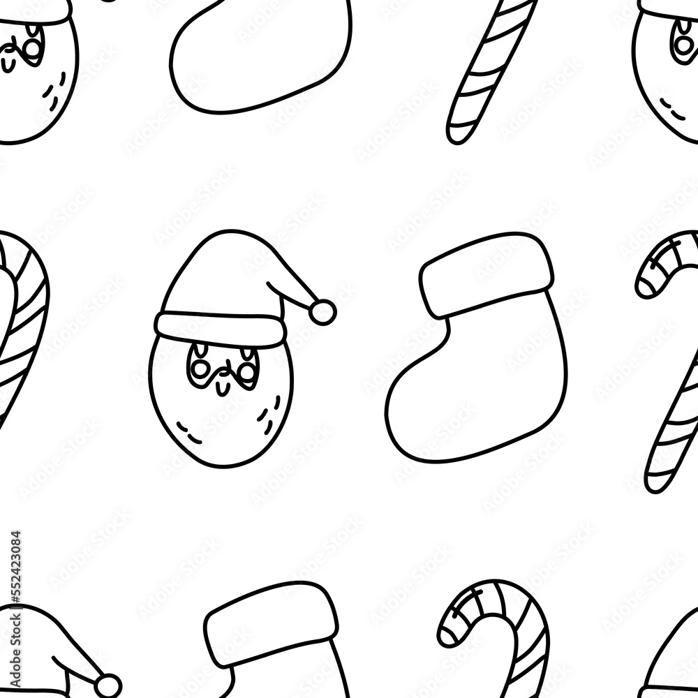 Cute winter Christmas Santa Claus pattern in doodle. Design for winter decoration interior, print posters, greeting card, business banner, wrapping. Cute winter Christmas Santa Claus pattern in doodle. Design for winter decoration interior, print posters, greeting card, business banner, wrapping.