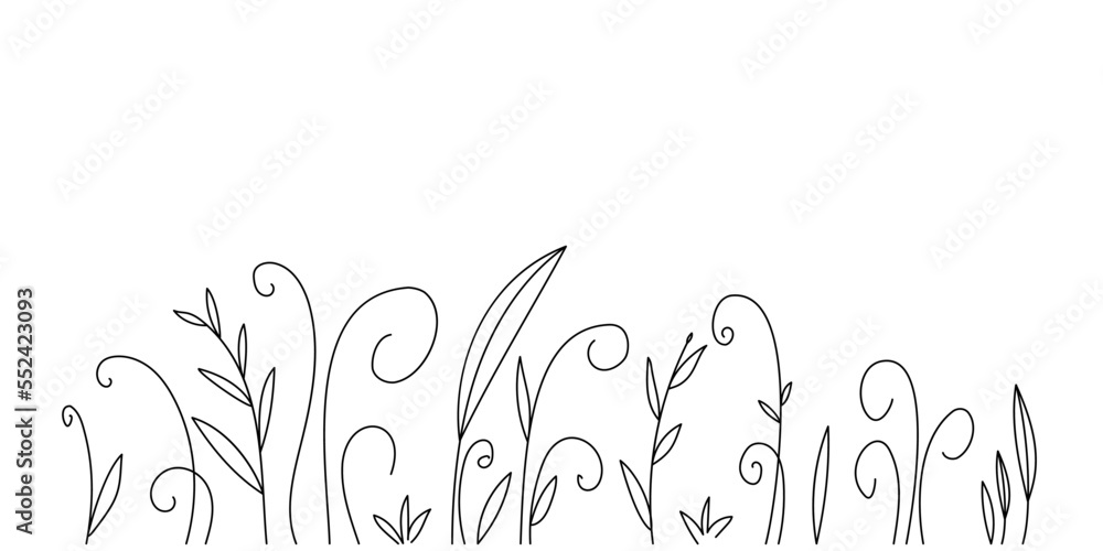 Vector abstract glade with leaves, swirls. Linear abstract grass. Vector abstract glade with leaves, swirls. Linear abstract grass.