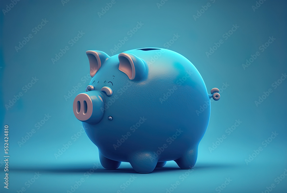 Savings theme with a piggy bank on a blue backdrop. Generative AI