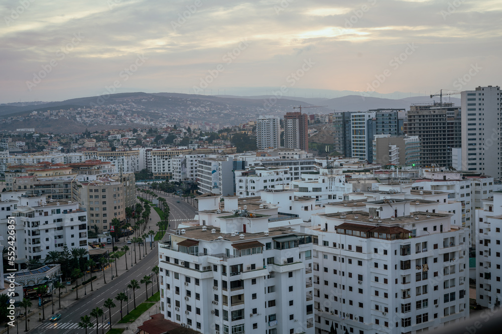 Panoramic view over the buildings downtown Tanger in Morocco