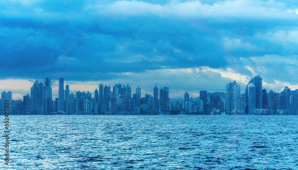 Naklejka premium Panama City, panorama skyline with big skyscrapers and cloudy sky