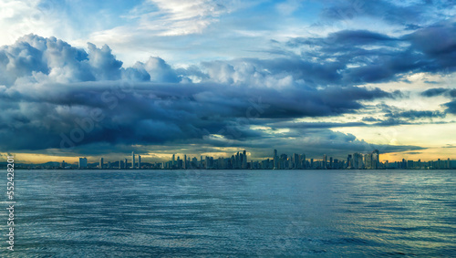 Dramatic sky over the beautiful skyline of Panama city