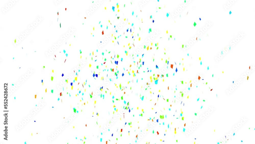 Animation of multicolored confetti falling against white background Animation of multicolored confetti falling against white background