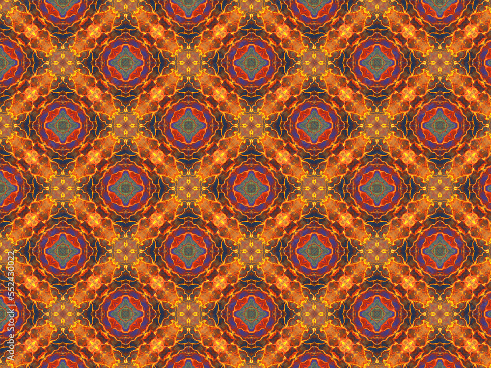 Beautiful repeating geometric vintage pattern with colored circles and stars.