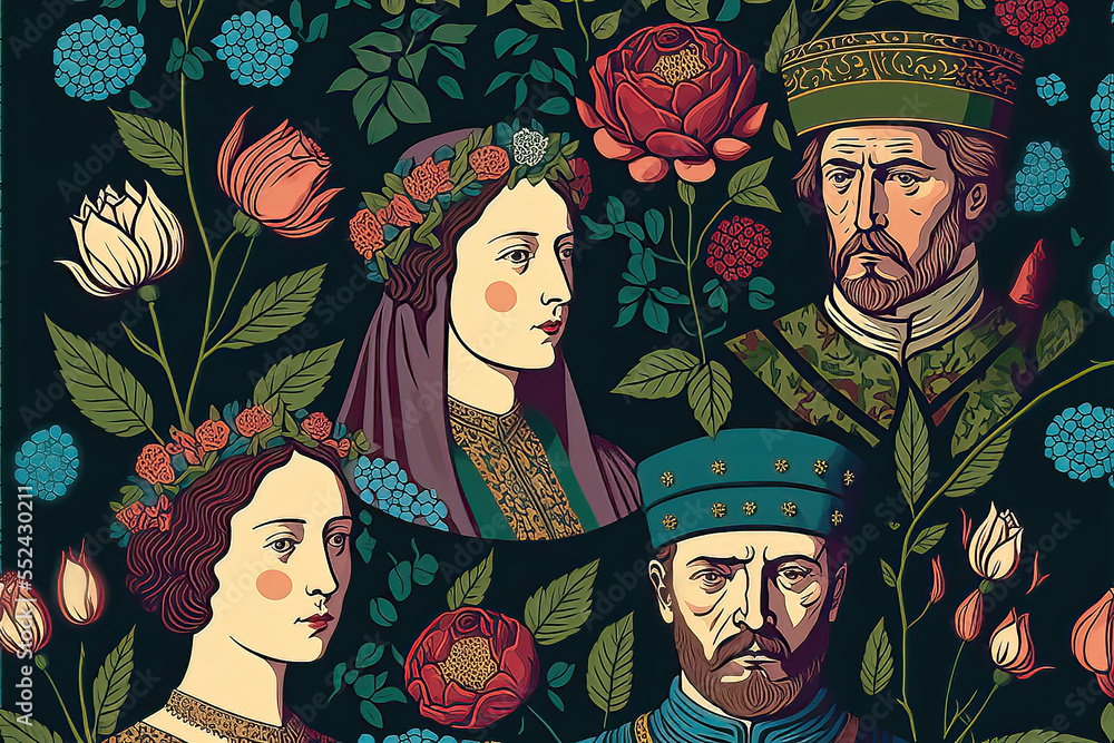 Fototapeta premium Pattern, inspired by English Medieval Portrait(D), Generate by generative ai 