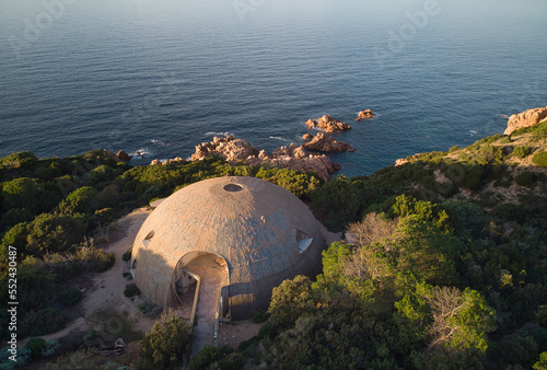 Aerial View of abandoned futuristic house  belonged to the former Oscar winner Michelangelo Antonioni,  The 