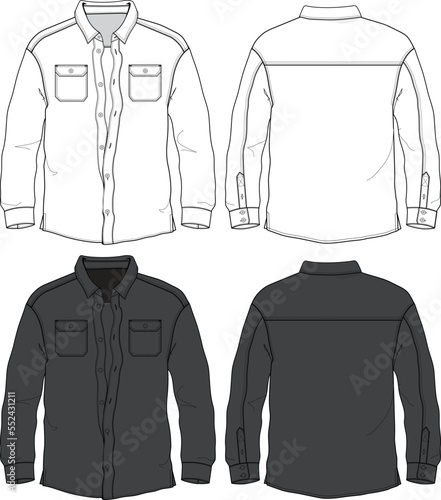 Blank Long sleeve button down shirt fashion design flat sketch mock-up template	

