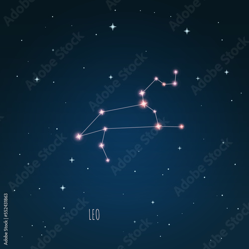 Constellation Leo zodiac sign in starry sky. Open space. Vector illustration Leo constellation in open space