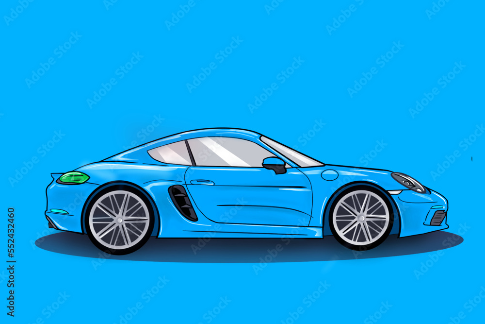 Blue sport car vector template on blue background. Business sport car isolated