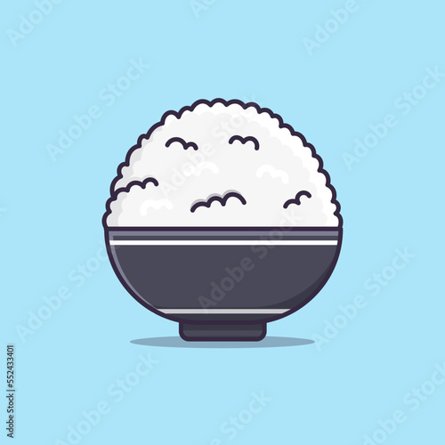 rice in a round bowl cartoon vector