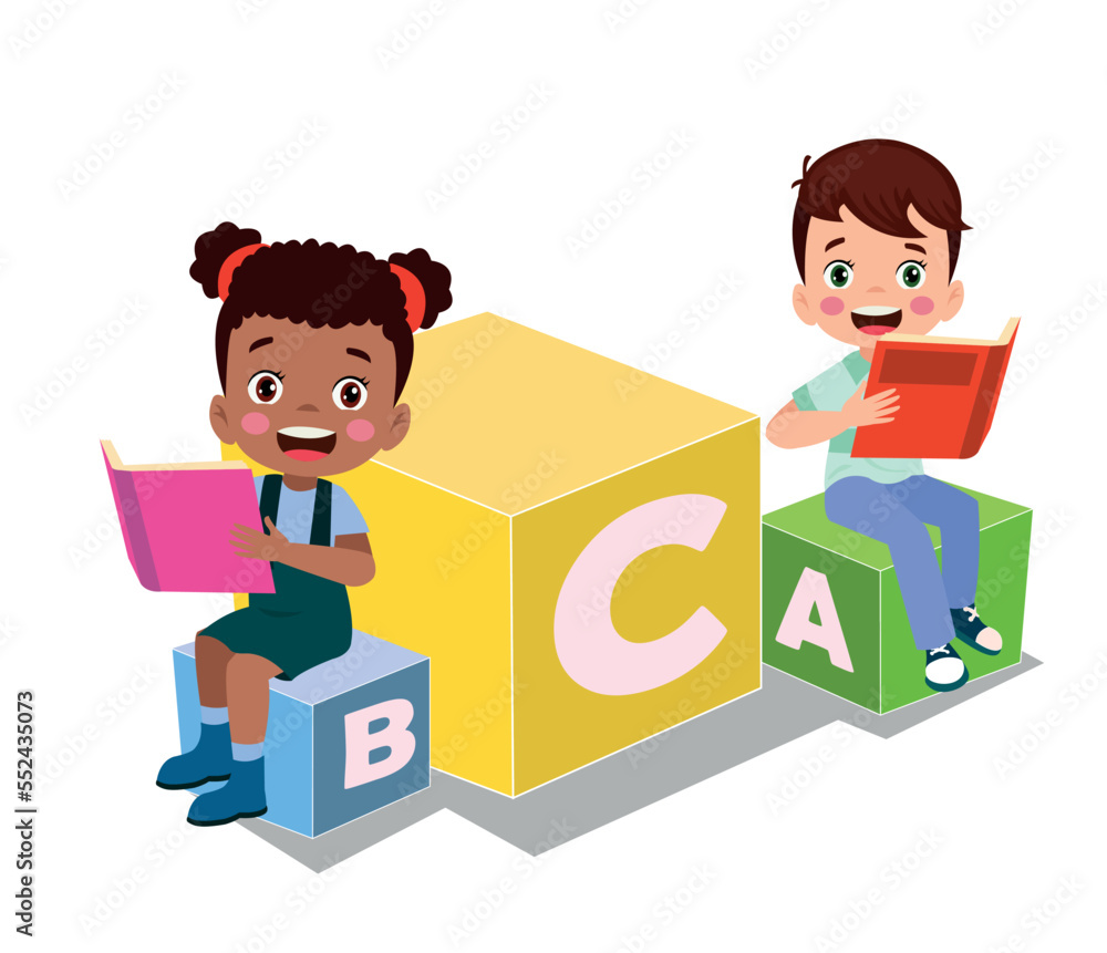 Vector illustration of cute kids with Abc blocks, abc letters Vector illustration of cute kids with Abc blocks, abc letters